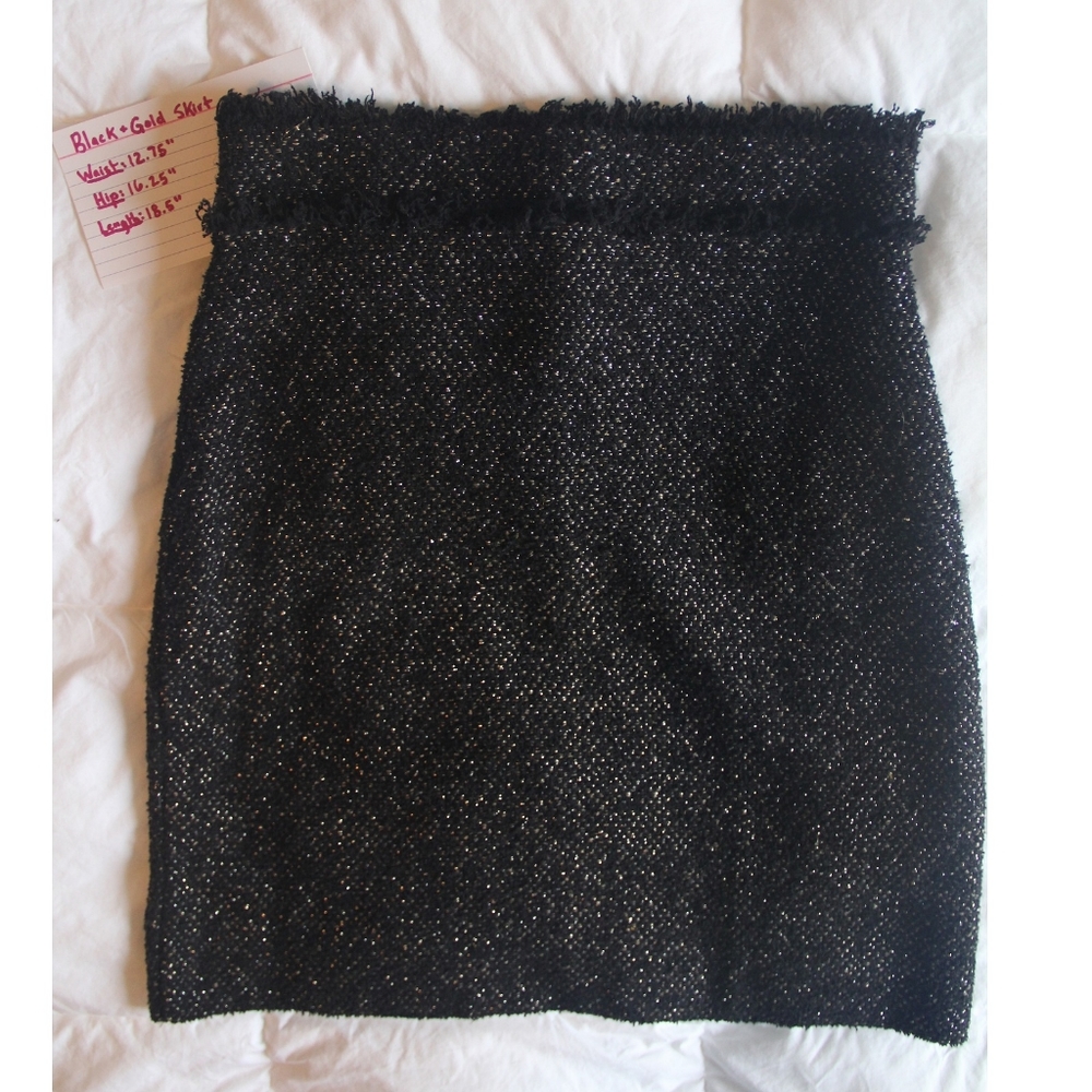 Massimo Dutti Knit Black and Gold Fitted Skirt